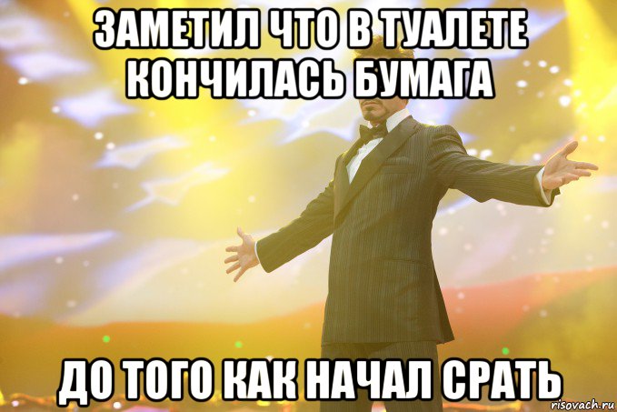 заметил что в туалете кончилась бумага до того как начал срать, Мем Тони Старк (Роберт Дауни младший)