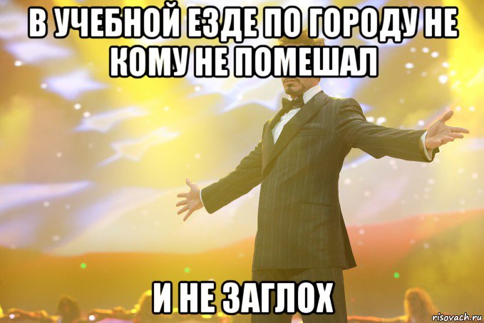 в учебной езде по городу не кому не помешал и не заглох, Мем Тони Старк (Роберт Дауни младший)