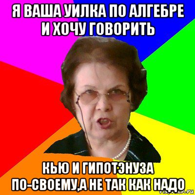 я ваша уилка по алгебре и хочу говорить кью и гипотэнуза по-своему,а не так как надо, Мем Типичная училка