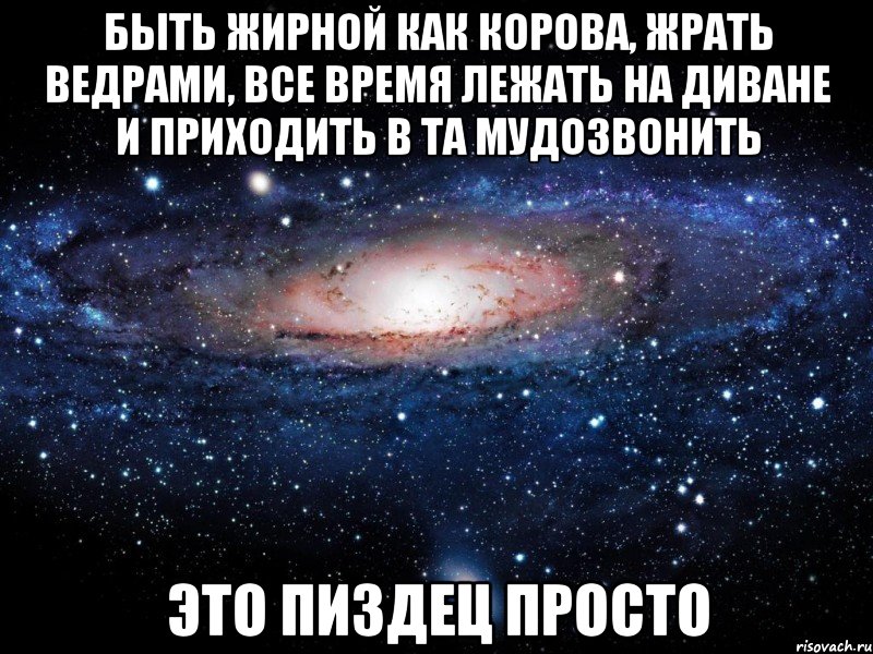 быть жирной как корова, жрать ведрами, все время лежать на диване и приходить в та мудозвонить это пиздец просто, Мем Вселенная