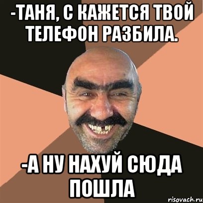 -таня, с кажется твой телефон разбила. -а ну нахуй сюда пошла, Мем Я твой дом труба шатал