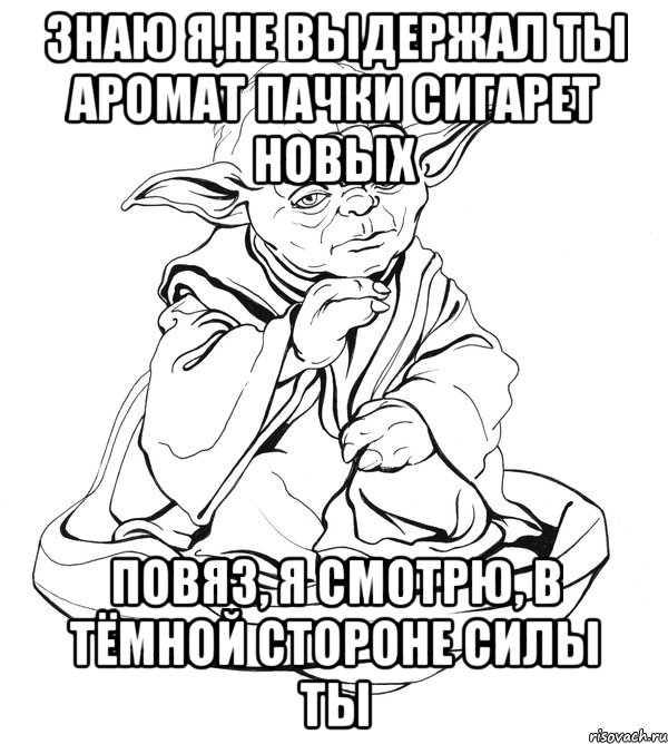 знаю я,не выдержал ты аромат пачки сигарет новых повяз, я смотрю, в тёмной стороне силы ты, Мем Мастер Йода