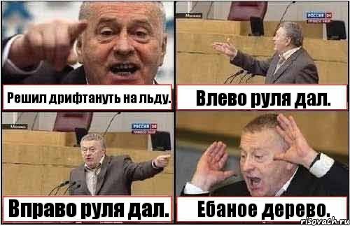 Решил дрифтануть на льду. Влево руля дал. Вправо руля дал. Ебаное дерево., Комикс жиреновский