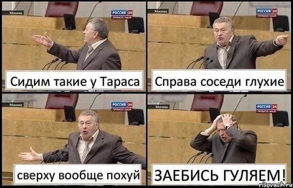 Сидим такие у Тараса Справа соседи глухие сверху вообще похуй ЗАЕБИСЬ ГУЛЯЕМ!, Комикс Жирик в шоке хватается за голову