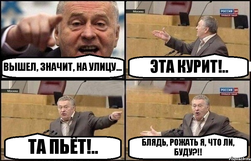 ВЫШЕЛ, ЗНАЧИТ, НА УЛИЦУ... ЭТА КУРИТ!.. ТА ПЬЁТ!.. БЛЯДЬ, РОЖАТЬ Я, ЧТО ЛИ, БУДУ?!!, Комикс Жириновский