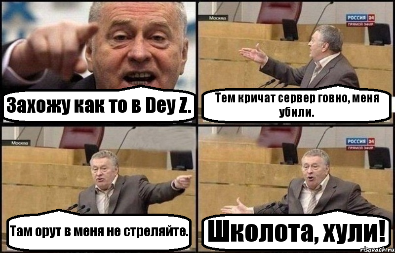 Захожу как то в Dey Z. Тем кричат сервер говно, меня убили. Там орут в меня не стреляйте. Школота, хули!, Комикс Жириновский