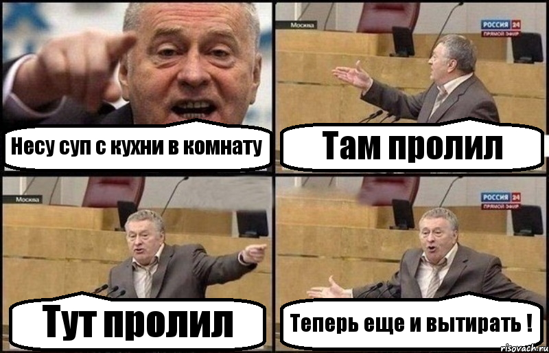 Несу суп с кухни в комнату Там пролил Тут пролил Теперь еще и вытирать !, Комикс Жириновский