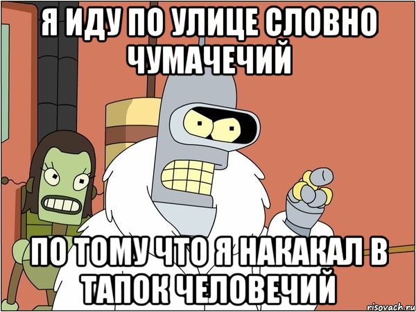 я иду по улице словно чумачечий по тому что я накакал в тапок человечий