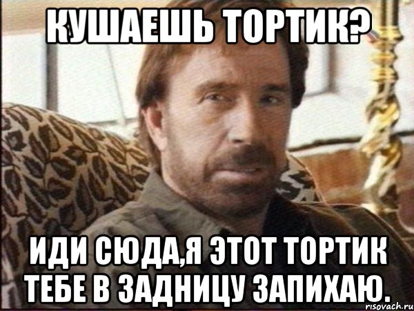 кушаешь тортик? иди сюда,я этот тортик тебе в задницу запихаю., Мем чак норрис