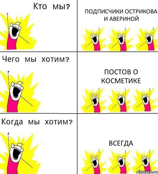 ПОДПИСЧИКИ ОСТРИКОВА И АВЕРИНОЙ ПОСТОВ О КОСМЕТИКЕ ВСЕГДА, Комикс Что мы хотим