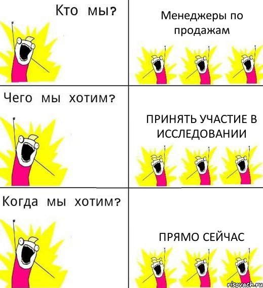 Менеджеры по продажам Принять участие в исследовании Прямо сейчас, Комикс Что мы хотим