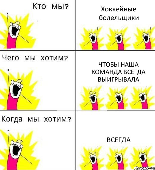 Хоккейные болельщики Чтобы наша команда всегда выигрывала Всегда, Комикс Что мы хотим