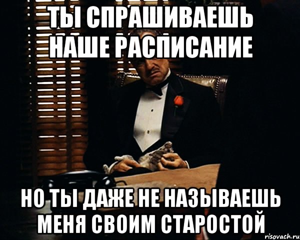 ты спрашиваешь наше расписание но ты даже не называешь меня своим старостой, Мем Дон Вито Корлеоне