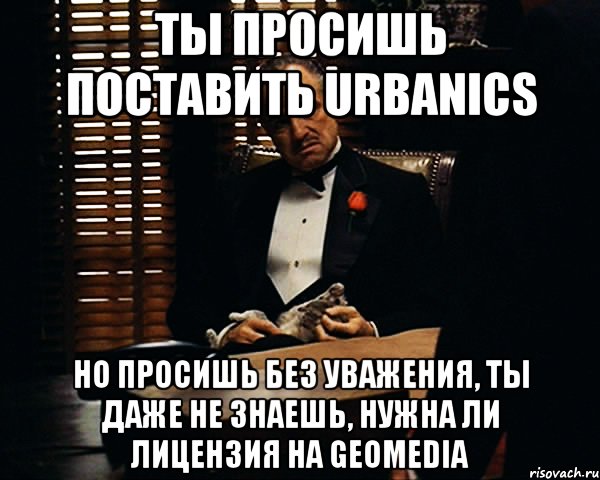 ты просишь поставить urbanics но просишь без уважения, ты даже не знаешь, нужна ли лицензия на geomedia, Мем Дон Вито Корлеоне