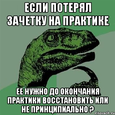 если потерял зачетку на практике ее нужно до окончания практики восстановить или не принципиально ?, Мем Филосораптор