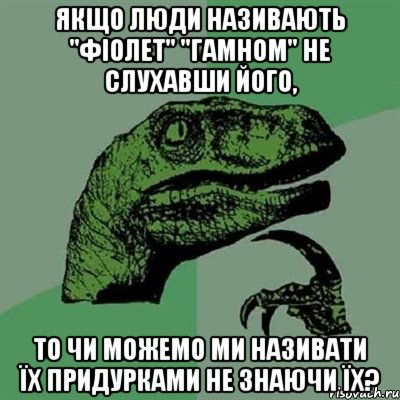 якщо люди називають "фіолет" "гамном" не слухавши його, то чи можемо ми називати їх придурками не знаючи їх?, Мем Филосораптор