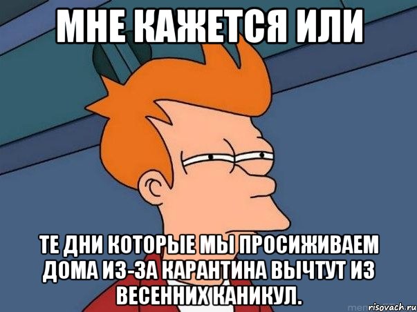 мне кажется или те дни которые мы просиживаем дома из-за карантина вычтут из весенних каникул., Мем  Фрай (мне кажется или)