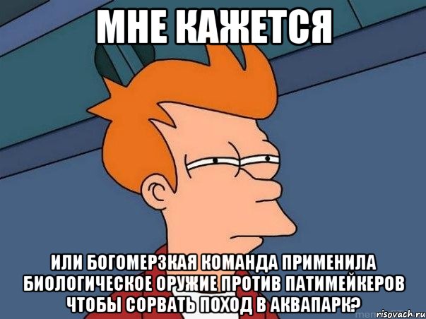 мне кажется или богомерзкая команда применила биологическое оружие против патимейкеров чтобы сорвать поход в аквапарк?, Мем  Фрай (мне кажется или)