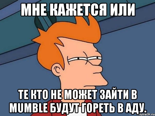 мне кажется или те кто не может зайти в mumble будут гореть в аду., Мем  Фрай (мне кажется или)