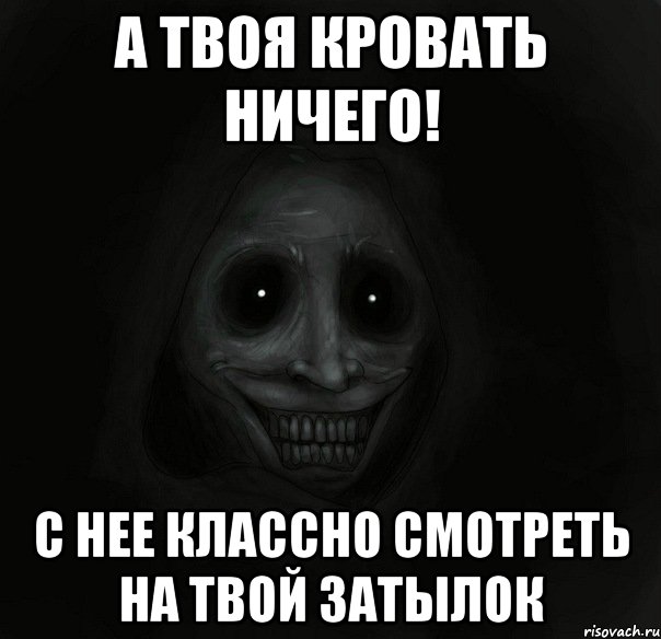 а твоя кровать ничего! с нее классно смотреть на твой затылок, Мем Ночной гость