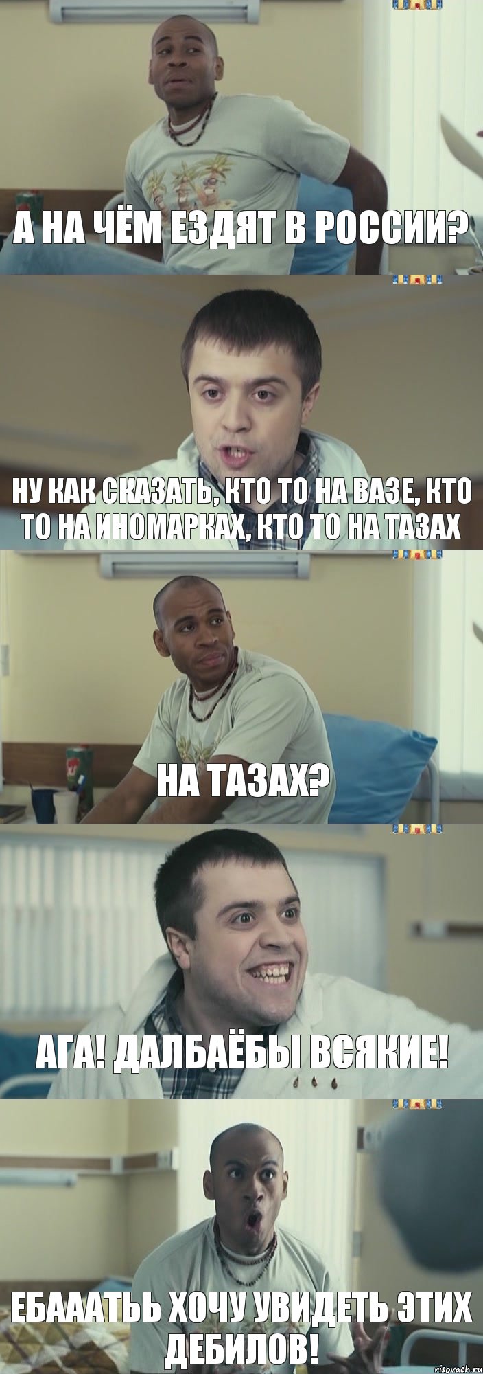 а на чём ездят в России? Ну как сказать, кто то на вазе, кто то на иномарках, кто то на тазах на тазах? Ага! далбаёбы всякие! Ебааатьь хочу увидеть этих дебилов!, Комикс Интерны