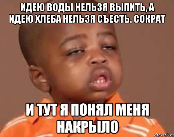 идею воды нельзя выпить, а идею хлеба нельзя съесть. сократ и тут я понял меня накрыло, Мем  Какой пацан (негритенок)