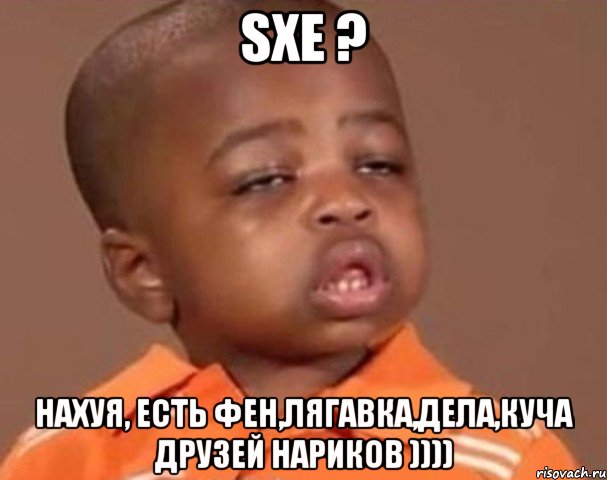 sxe ? нахуя, есть фен,лягавка,дела,куча друзей нариков )))), Мем  Какой пацан (негритенок)