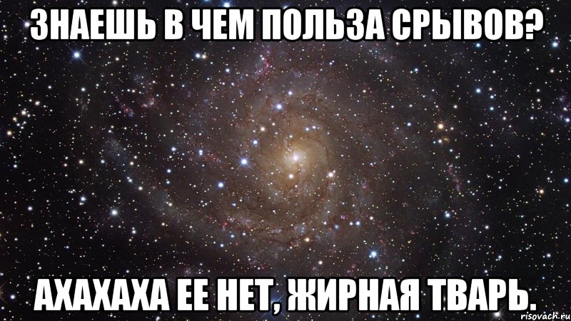 знаешь в чем польза срывов? ахахаха ее нет, жирная тварь., Мем  Космос (офигенно)