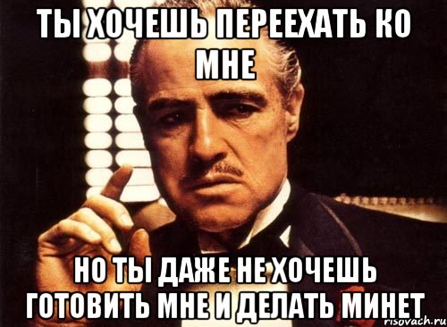 ты хочешь переехать ко мне но ты даже не хочешь готовить мне и делать минет, Мем крестный отец