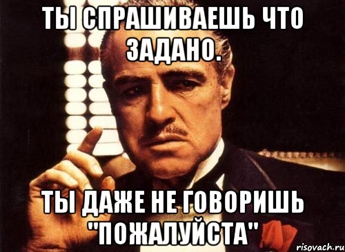 ты спрашиваешь что задано. ты даже не говоришь "пожалуйста", Мем крестный отец