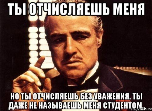 ты отчисляешь меня но ты отчисляешь без уважения. ты даже не называешь меня студентом., Мем крестный отец