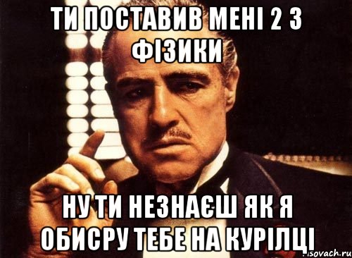 ти поставив мені 2 з фізики ну ти незнаєш як я обисру тебе на курілці, Мем крестный отец