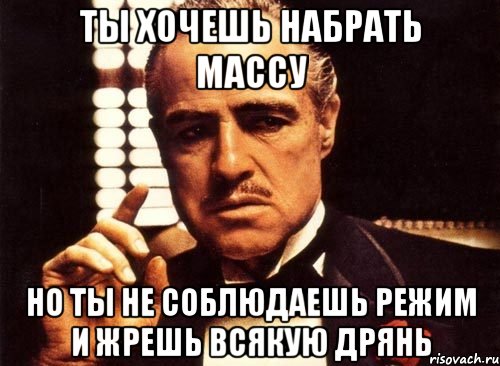 ты хочешь набрать массу но ты не соблюдаешь режим и жрешь всякую дрянь, Мем крестный отец