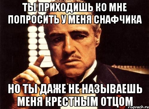 ты приходишь ко мне попросить у меня снафчика но ты даже не называешь меня крестным отцом, Мем крестный отец