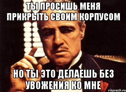 ты просишь меня прикрыть своим корпусом но ты это делаешь без увожения ко мне, Мем крестный отец