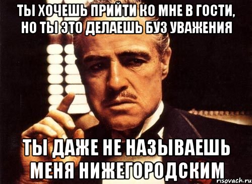 ты хочешь прийти ко мне в гости, но ты это делаешь буз уважения ты даже не называешь меня нижегородским, Мем крестный отец