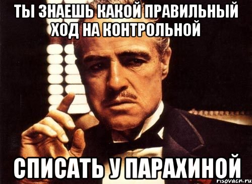 ты знаешь какой правильный ход на контрольной списать у парахиной, Мем крестный отец