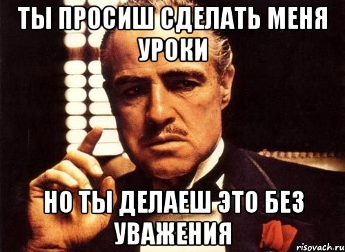 ты просиш сделать меня уроки но ты делаеш это без уважения, Мем крестный отец