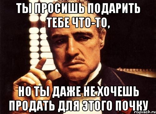 ты просишь подарить тебе что-то, но ты даже не хочешь продать для этого почку, Мем крестный отец