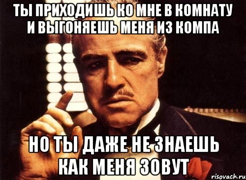 ты приходишь ко мне в комнату и выгоняешь меня из компа но ты даже не знаешь как меня зовут, Мем крестный отец