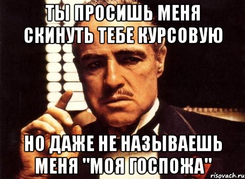 ты просишь меня скинуть тебе курсовую но даже не называешь меня "моя госпожа", Мем крестный отец