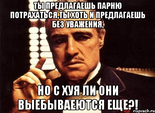 ты предлагаешь парню потрахаться,ты хоть и предлагаешь без уважения, но с хуя ли они выебываеются еще?!, Мем крестный отец