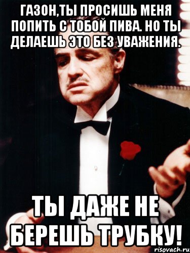 газон,ты просишь меня попить с тобой пива. но ты делаешь это без уважения. ты даже не берешь трубку!, Мем ты делаешь это без уважения