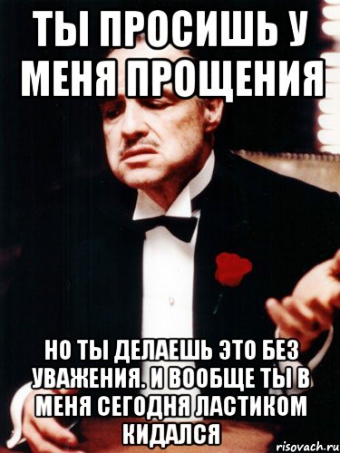 ты просишь у меня прощения но ты делаешь это без уважения. и вообще ты в меня сегодня ластиком кидался, Мем ты делаешь это без уважения