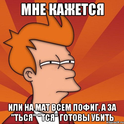 мне кажется или на мат всем пофиг, а за "ться" "тся" готовы убить, Мем Мне кажется или (Фрай Футурама)