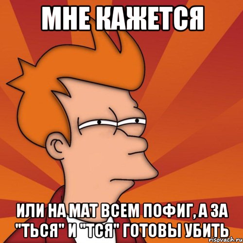 мне кажется или на мат всем пофиг, а за "ться" и "тся" готовы убить, Мем Мне кажется или (Фрай Футурама)