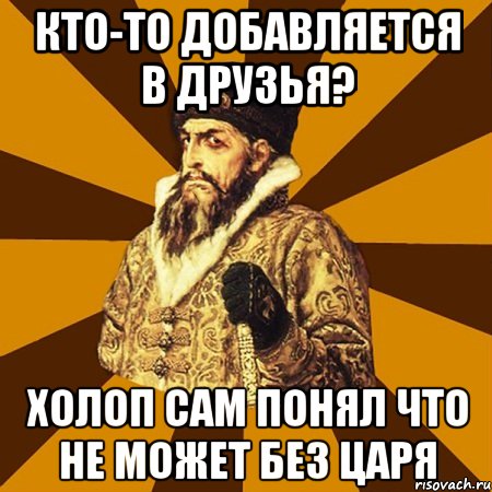 кто-то добавляется в друзья? холоп сам понял что не может без царя, Мем Не царское это дело