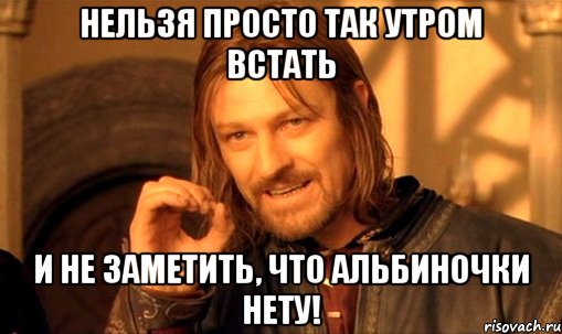 нельзя просто так утром встать и не заметить, что альбиночки нету!, Мем Нельзя просто так взять и (Боромир мем)