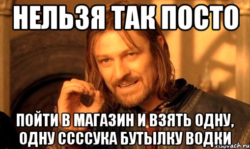 нельзя так посто пойти в магазин и взять одну, одну ссссука бутылку водки, Мем Нельзя просто так взять и (Боромир мем)