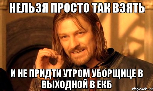 нельзя просто так взять и не придти утром уборщице в выходной в екб, Мем Нельзя просто так взять и (Боромир мем)